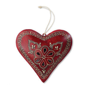 Large Pierced Metal Red Heart Ornament NEW